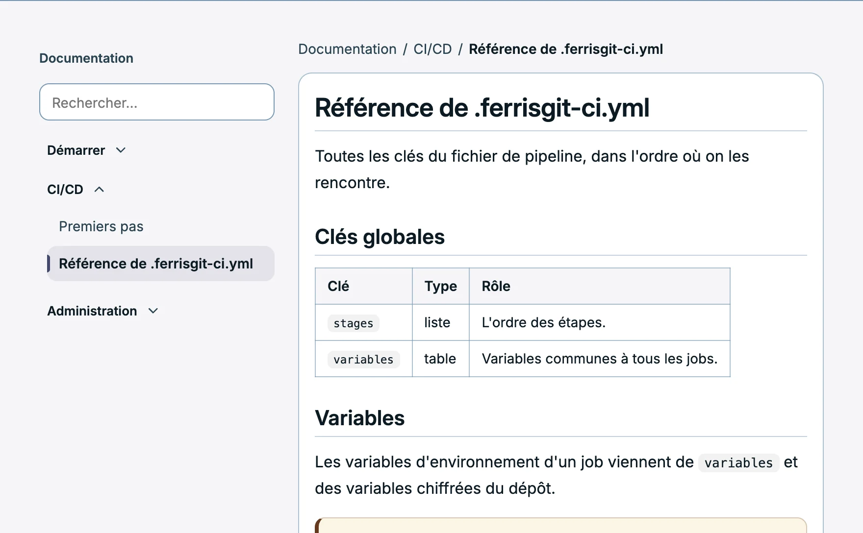 FerrisGit: a page of the built-in documentation, with the navigation tree